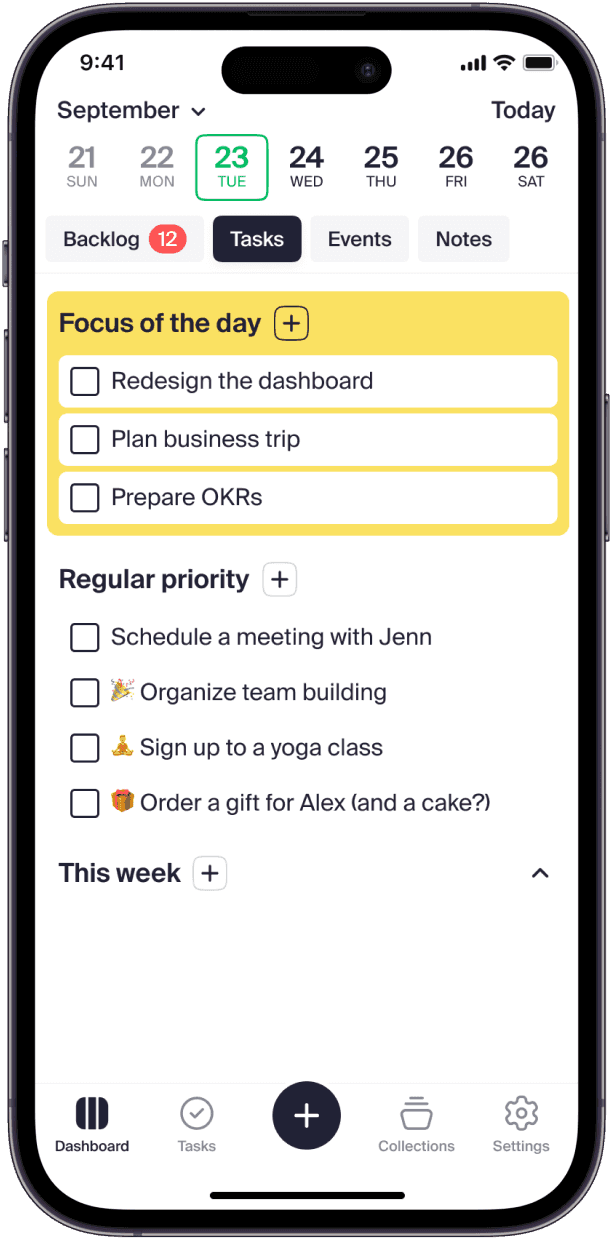 List all of the tasks you want to complete today